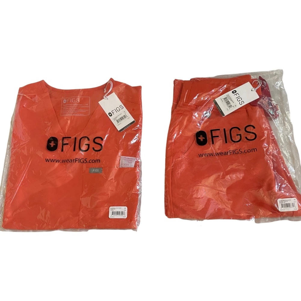 FIGS XS Set. Catarina, Petite Highwaist Zamora. Sunset Orange 🌅